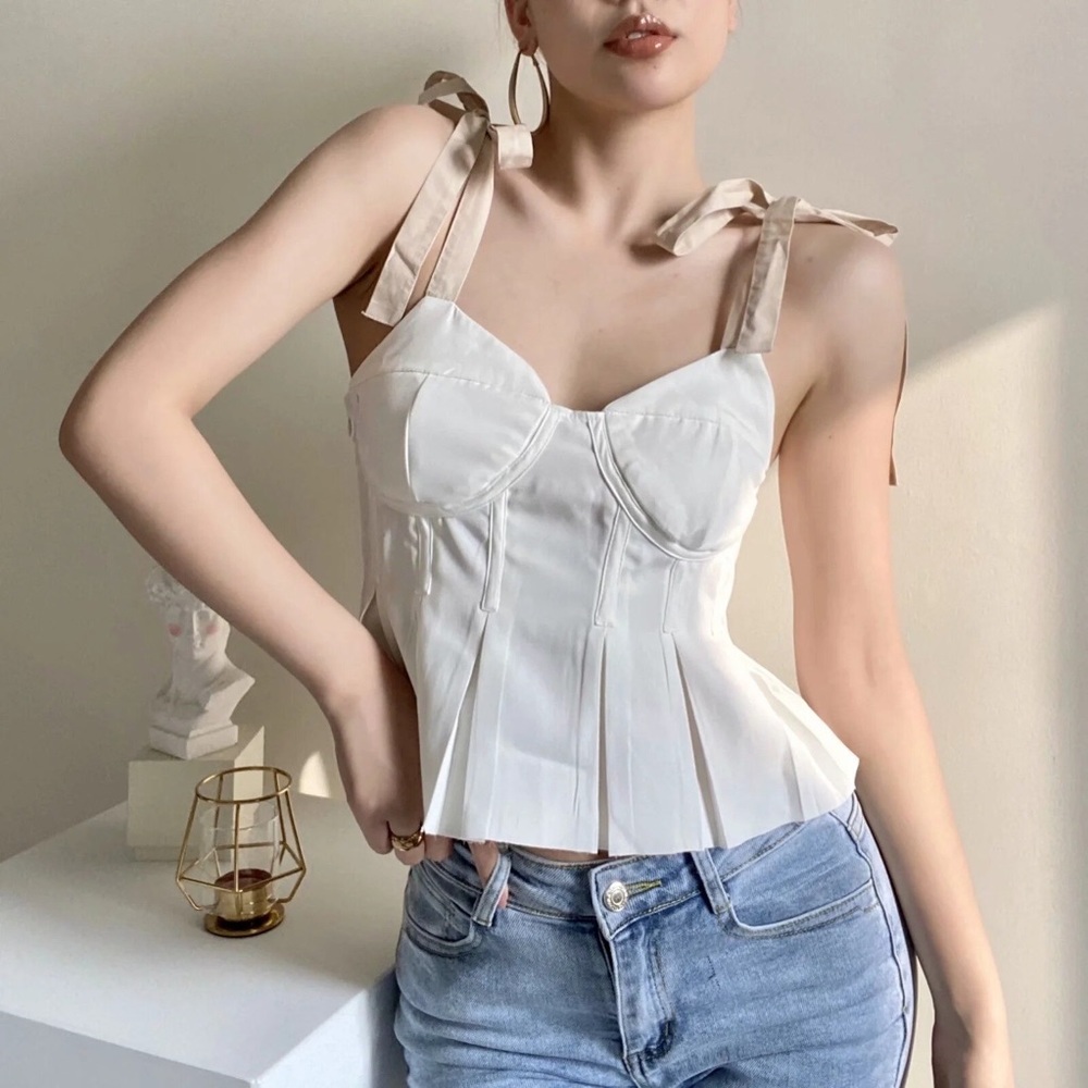Pleated Ribbon Strap Top